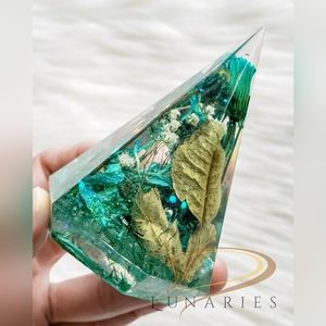 Handmade Resin Diamond Shaped Ring Holder With Preserved Flowers, Bridal Gift